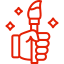 Czerwona ikona przedstawiająca rękę trzymającą pędzel.